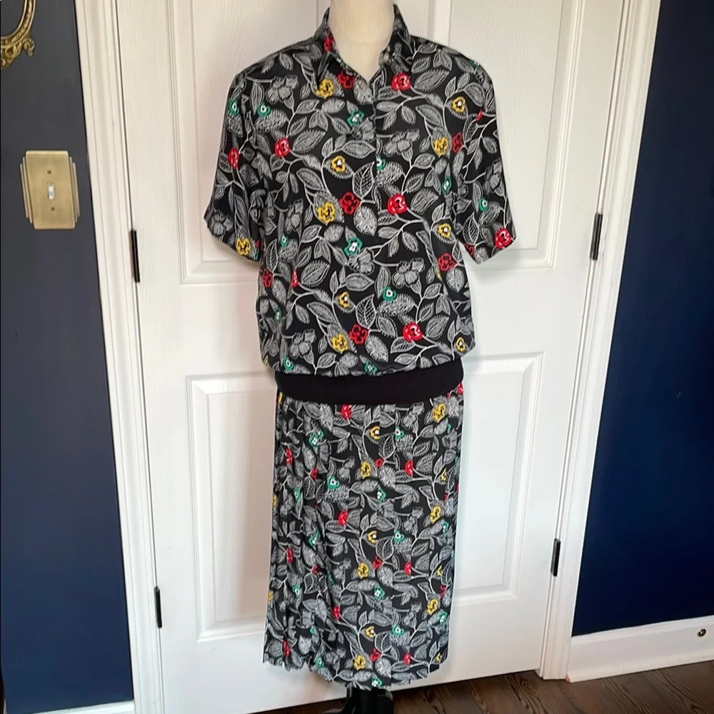 Vintage Alfred Dunner‎ Floral Matching Skirt & Top Set Size 12/14